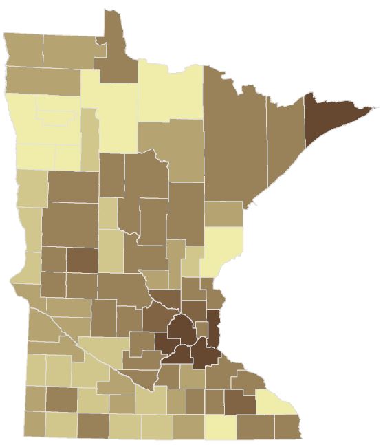 Voter turnout by county. Counties with darker shades had a higher turnout of estimated eligible voters.