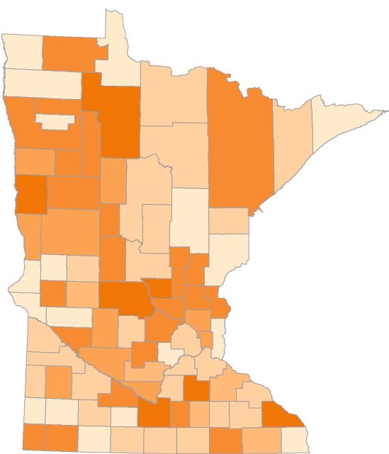 Election day registration by county. Counties with darker shades had a higher percentage of voters register when they voted