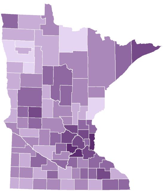 Pre-registration by county. Counties with darker shades had a higher percentage of voters pre-registered