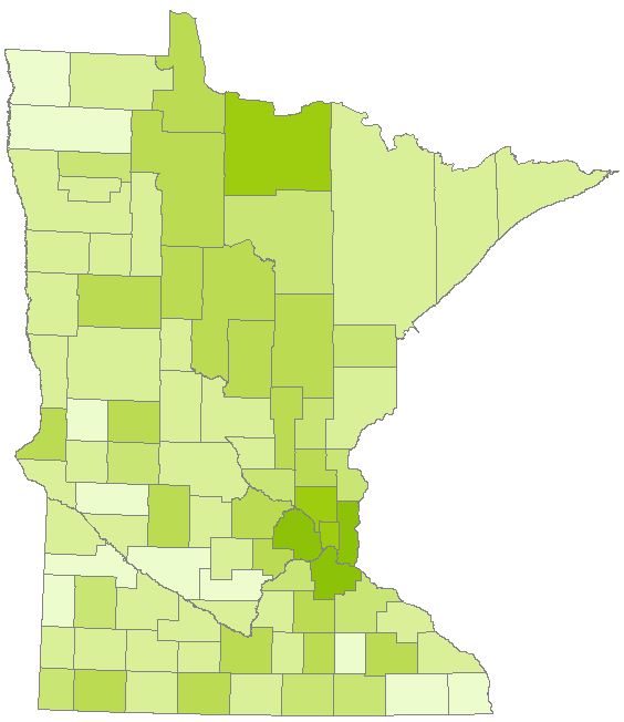 Early voting by county. Counties with darker shades had a larger percent of total voting cast via in-person absentee voting.
