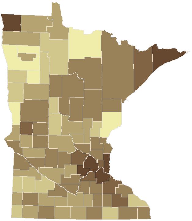 Voter turnout by county. Counties with darker shades had a higher turnout of estimated eligible voters.