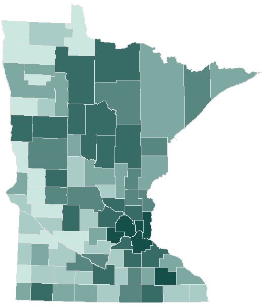 Absentee voting by county. Counties with darker shades had a larger percent of ballots cast via absentee voting.