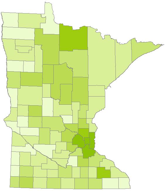 Early voting by county. Counties with darker shades had a larger percent of total voting cast via in-person absentee voting.