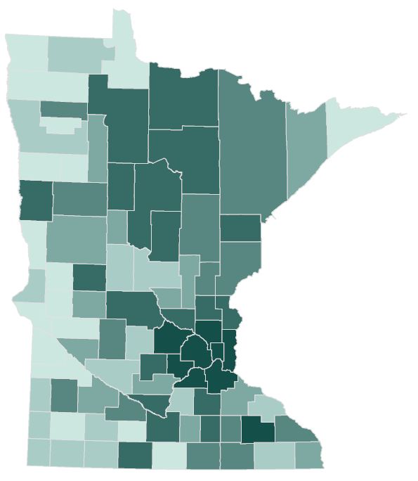 Absentee voting by county. Counties with darker shades had a larger percent of ballots cast via absentee voting.