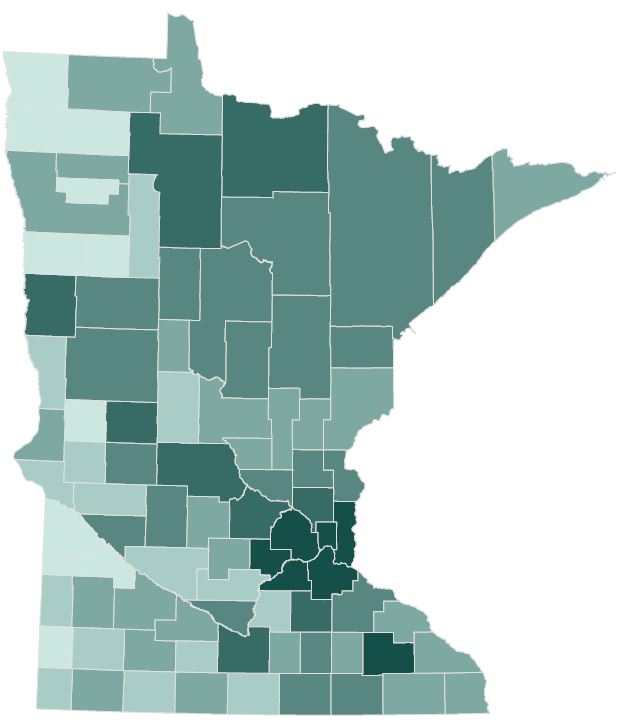 Absentee voting by county. Counties with darker shades had a larger percent of ballots cast via absentee voting.