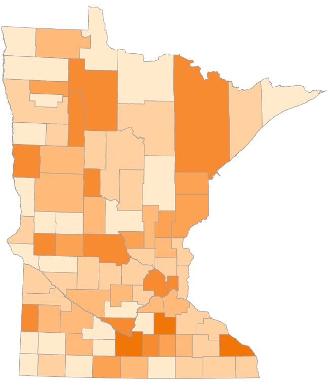 Election day registration by county. Counties with darker shades had a higher percentage of voters register when they voted