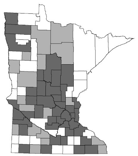 ePollbook usage by county. Counties with darkest shade used ePollbooks throughout the county, lighter shade used it in some parts of the county, no shading did not use ePollbooks at all.