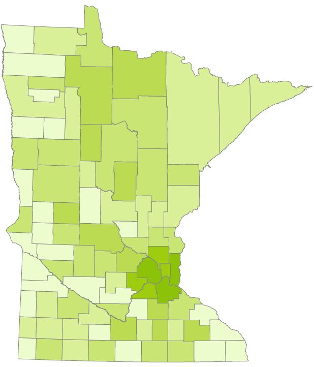 Early voting by county. Counties with darker shades had a larger percent of total voting cast via in-person absentee voting.