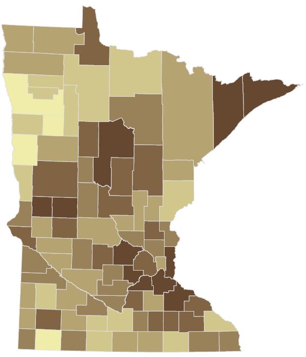 Voter turnout by county. Counties with darker shades had a higher turnout of estimated eligible voters.